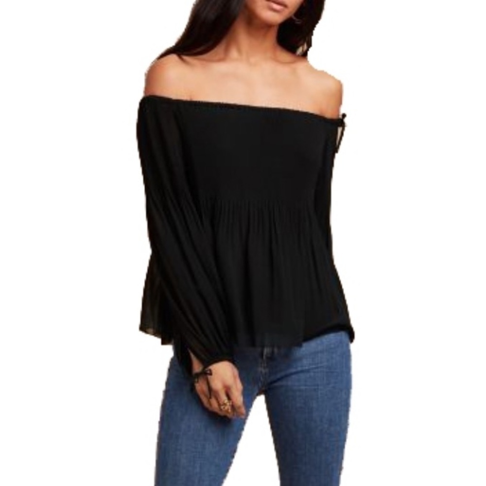 Aritzia Wilfred Talence Pleated Chiffon Off The Shoulder Black Blouse Size Small - Picture 10 of 10